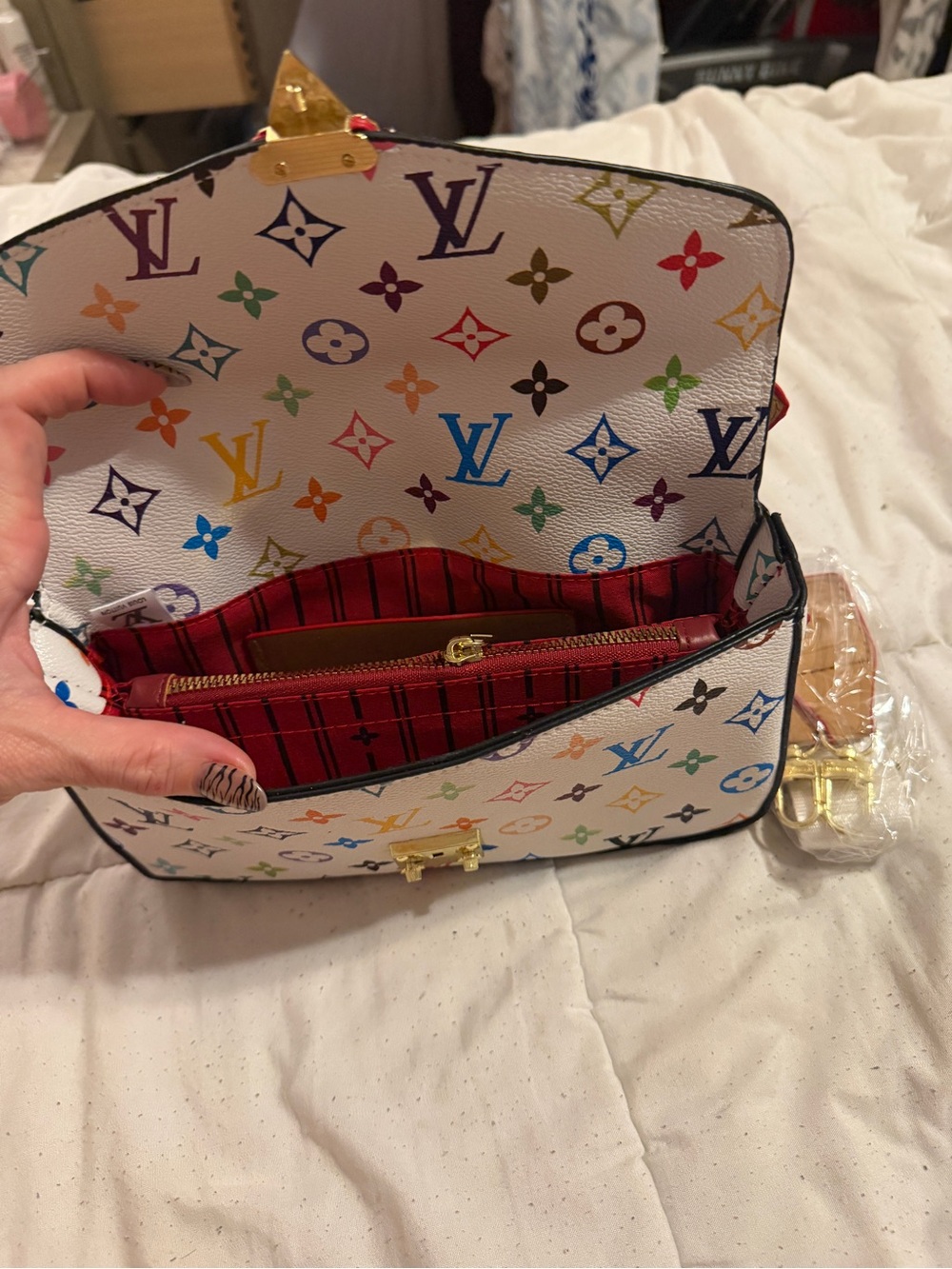 Multicolor Monogram White Canvas Shoulder Bag